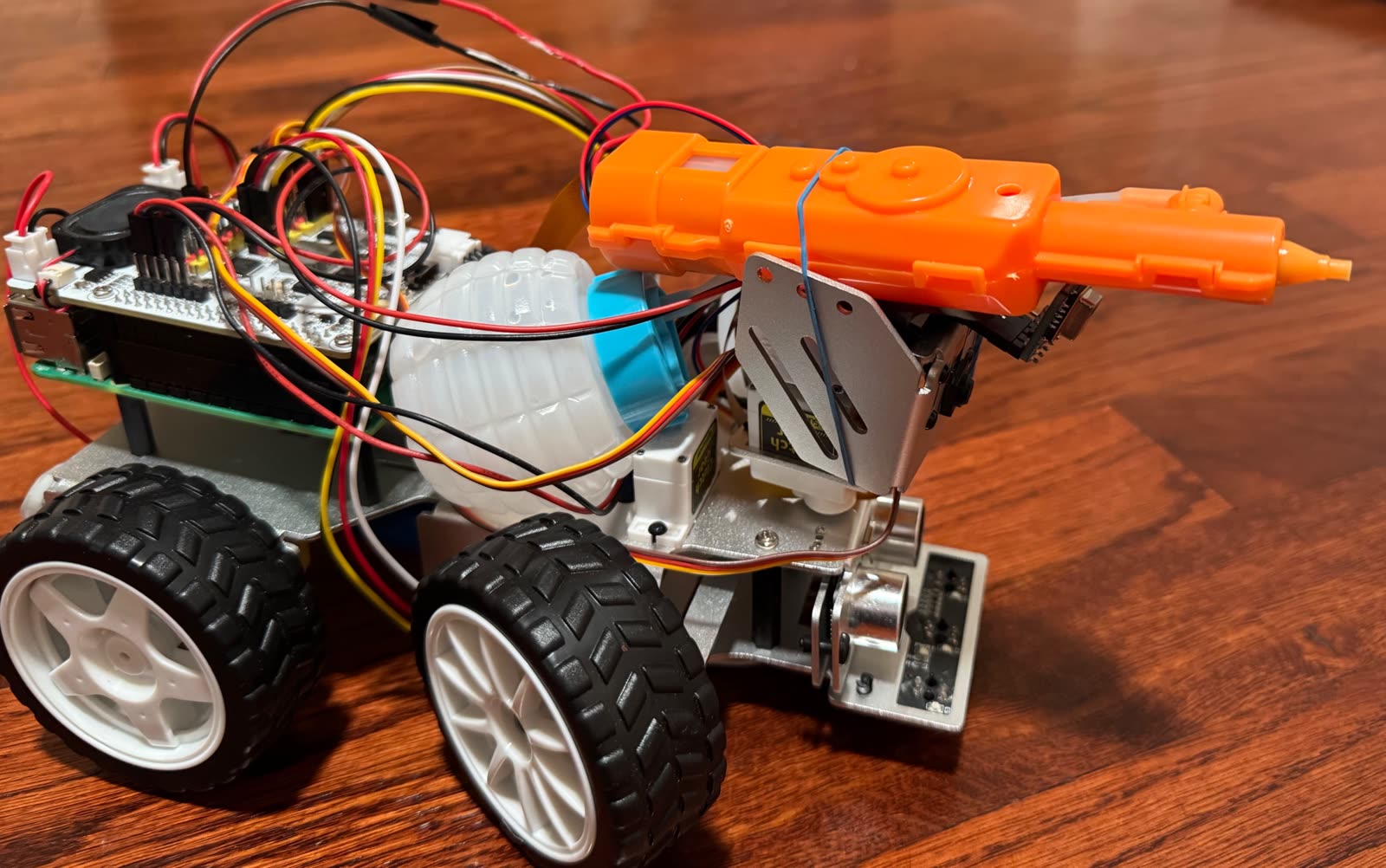 Autonomous wildfire suppression robot prototype, front view