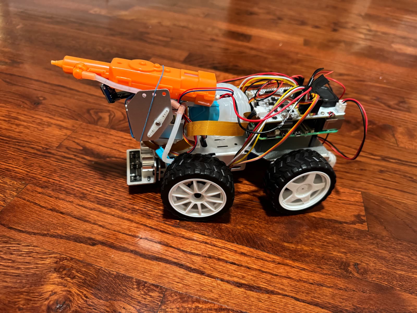 Autonomous wildfire suppression robot prototype, showing the extinguishing nozzle