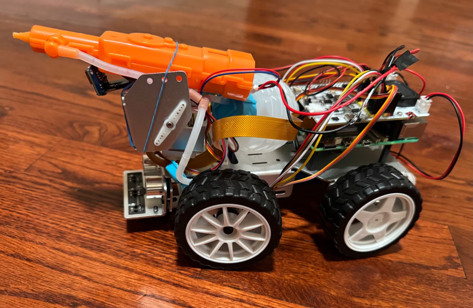 Autonomous wildfire suppression robot prototype, side view